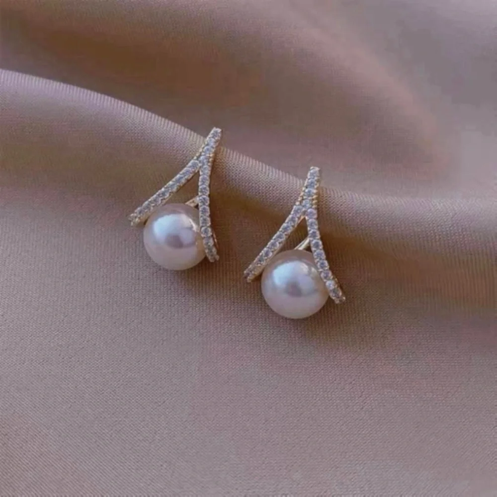 White Pearl Stud Earrings for Women